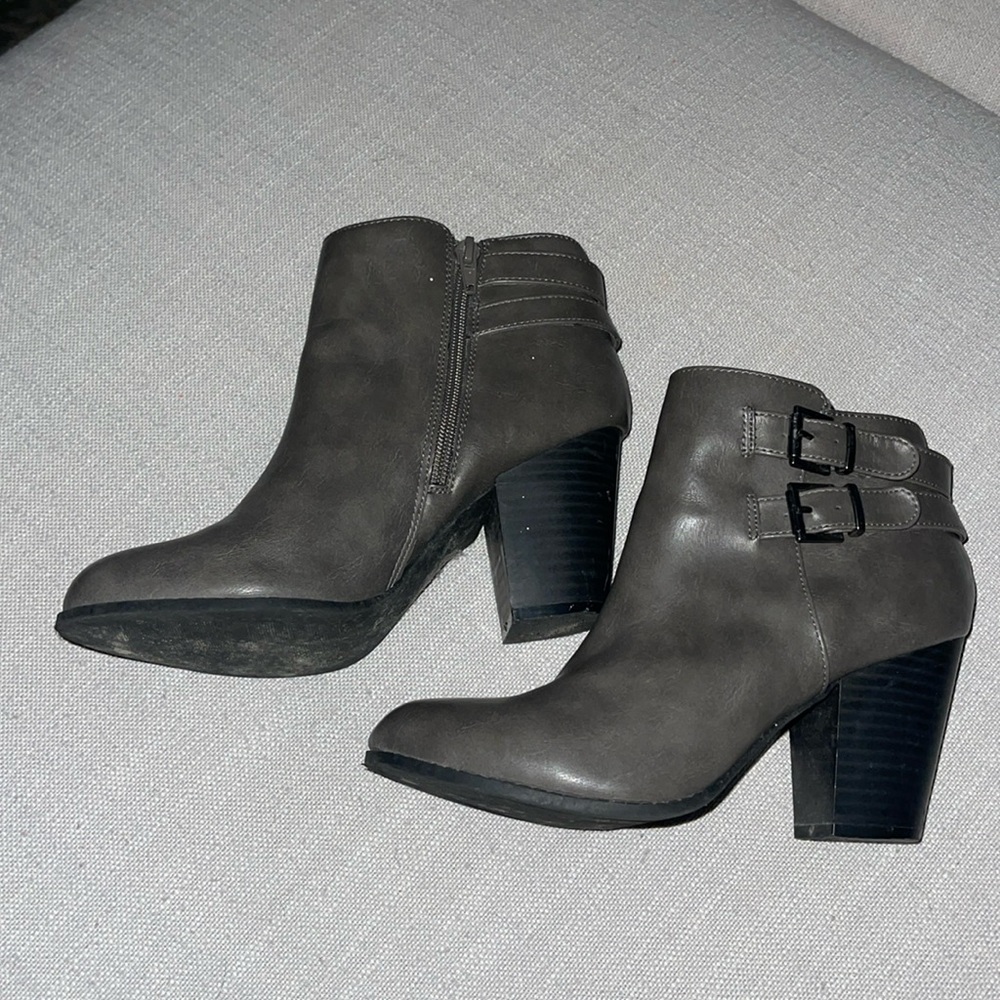 Grey leather boots